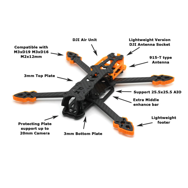 HBFPV FM5 Frame KIT 5 5.1 5.2 inch FreeStyle Long Range RC FPV Drone DJI Air Unit Caddx Polar Vista 20x20 25.5x25.5 30.5x30.5mm 2004 2207 2306 Motor